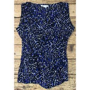 Kenneth Cole Women’s Black/Blue Sleeveless Wrap Blouse Size M
